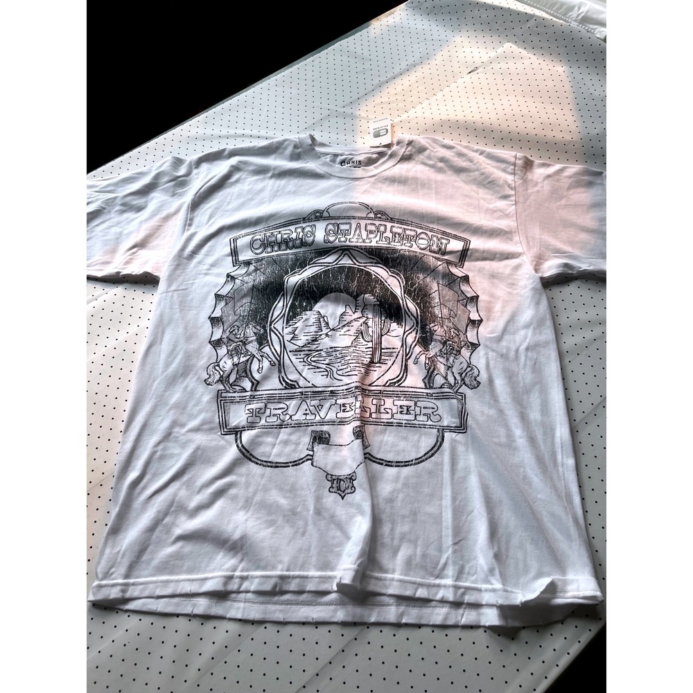 Chris Stapleton Traveller Graphic T-Shirt Mens Large White Cotton Tour Merch NEW